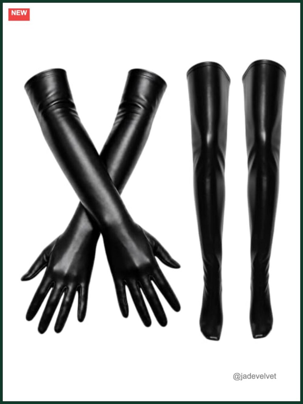 Shiny Wet Look Long Gloves & Thigh High Stockings Set